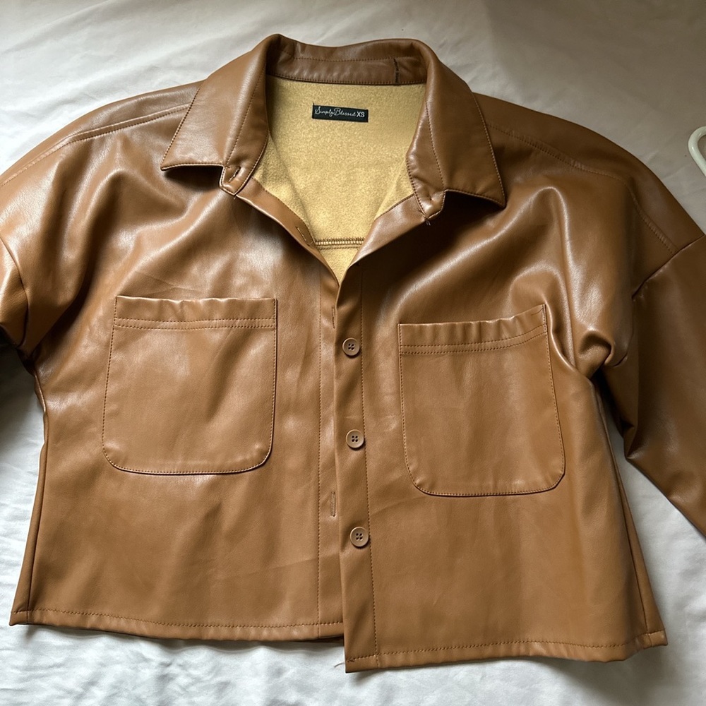 Brown Cropped Leather Jacket